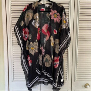 Woven Heart Womens Kimono Wrap Multicolor Black Floral Asymmetric One Size
